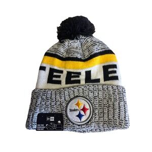 Pittsburgh Steelers Knit Winter Hat Beanie New Era Cap Removable Pom Striped NWT